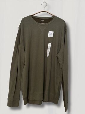 Sonoma Olive Green Long Sleeve Crewneck with Patch Accents